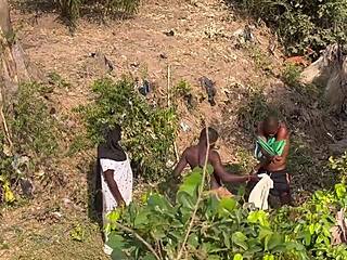 Country teen gets rough gang bang in river for quickie
