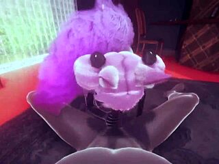 3D cartoon of an anime hentai cosplay with big tits and anal sex