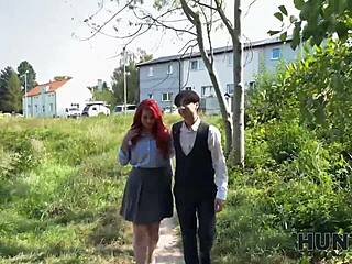 Redhead whore showing her skills in public for gay lovers