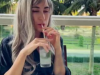 Beautiful model eats exotic fruits and looks as beautiful as she is