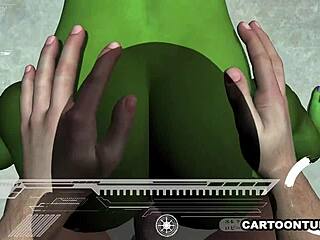 3D animated alien gets rough penetration in both the breasts and the vagina in POV style