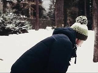Young couple enjoys hot sex after playing in the snow