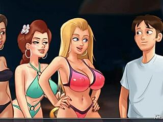 There is a hot beach scene with reverse gang bang action in this Summertime saga porn video