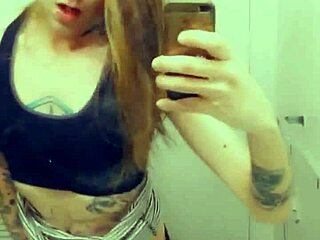 Pretty shemale in miniskirt masturbates and shows her small penis