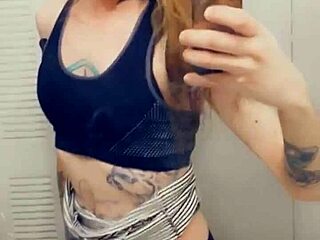 Pretty shemale in miniskirt masturbates and shows her small penis
