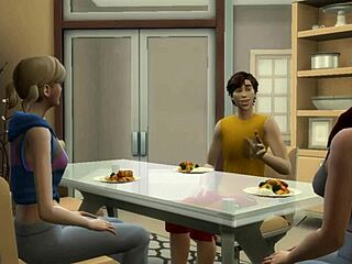 3D animated video of a taboo threesome with a transgender mother and her girlfriend