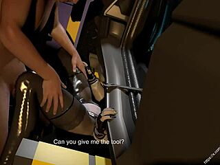 3D animated video of a sexy woman getting an oil change