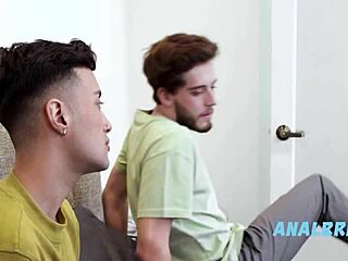 Twink stepbro and stepmom suck each other’s cocks in hot gayanal scene