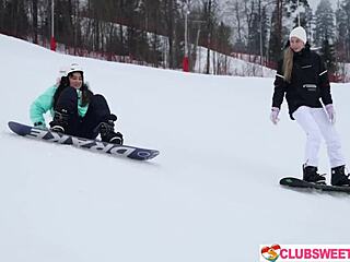 Snowboarding to pussy fucking with 18yo Alice and Amelia