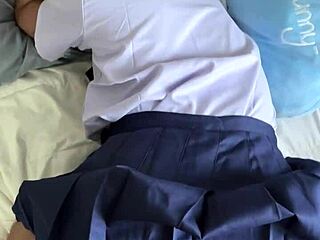 A young Thai student in uniform has sex with a French tourist