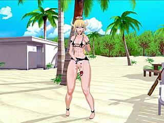 Bowsette in a bikini in a 3D animated hentai game with interactive features