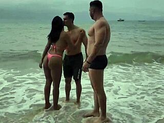 Slutty wife gets it from all sides on beach