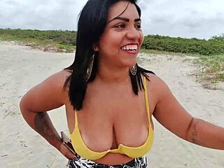 Skinny teen gets pounded by hung men on beach