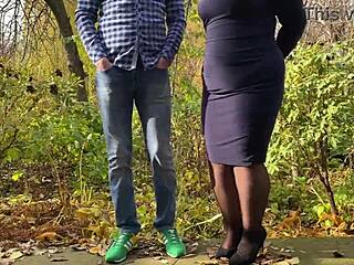 A curvaceous mother-in-law wears stockings for me