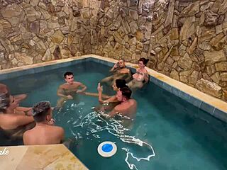 Pool party at motel with Brazilian friends got wild. Full action on Red and Sheer!