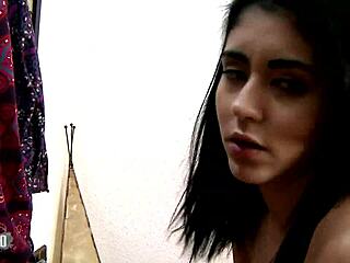 Young Middle Eastern woman with natural large breasts and unshaven genitalia in sexual activity