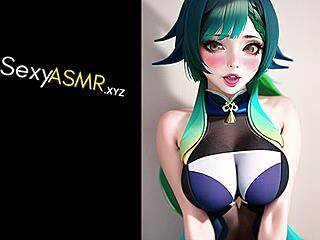 Japanese cosplay babe in sexy anime costume gives ASMR moans