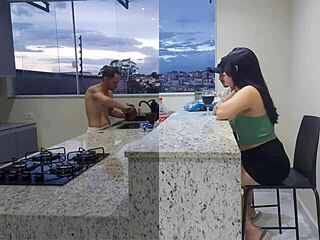 Gay husband helps with cooking while getting blown
