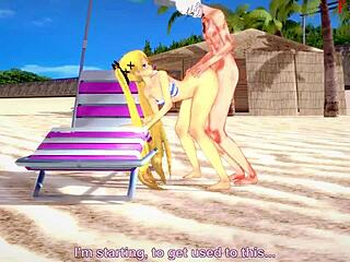 Marie Rose in bikini on beach in animated porn