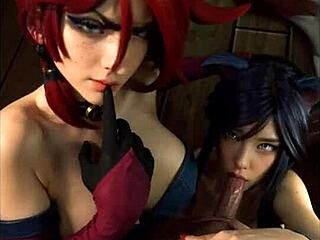 Hentai-style animated League of Legends cosplay featuring Miss Fortune and Ahri