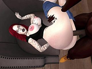 A white woman with red hair has sex with a black man in Second Life