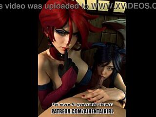 Hentai-style animated League of Legends cosplay featuring Miss Fortune and Ahri