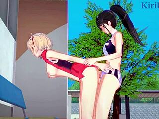 Futanari sex with big tits Chisato and Takina in 3D