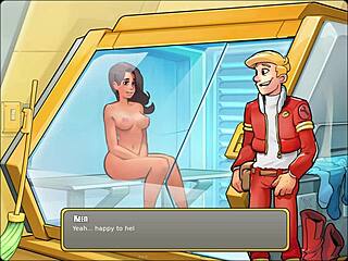 A fun space game with an interracial couple and a sensual sauna scene