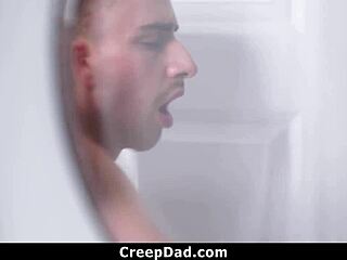 Muscular stepson shows his bubble ass to his gay daddy in the garage