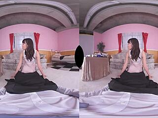 Beautiful Asian wife gets pregnant after a hot blowjob and creampie in VR sex