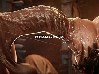 Lara Croft, the famous video game character, enjoys hardcore deepthroat sex with a big cock