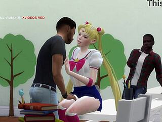 Sailor moon cheats with two classmates in 3D cartoon