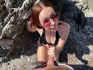 Beautiful brunette has rough sex with a stranger at the beach in front of everyone
