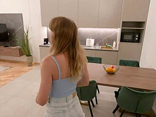 Hot blonde swallow monster cock in rough dorm sex