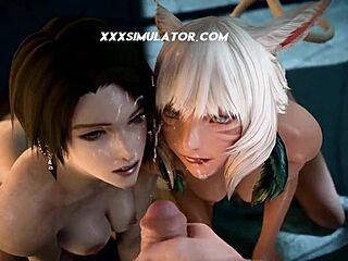 3D animated porn game with a fantasy threesome scene in high definition