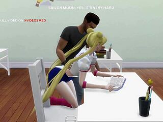 Sailor moon cheats with two classmates in 3D cartoon