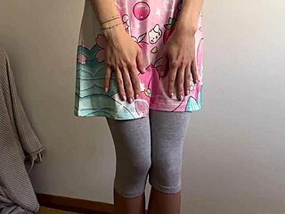 Skinny brunette gets horny and moans loudly