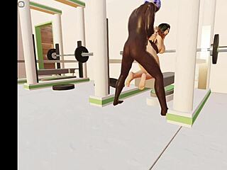 3dxchat's big cock action at the gym with a young girl