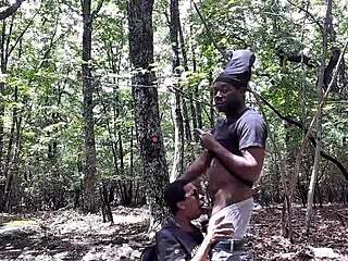 A hot blowjob in the woods with a gagging couple from the South