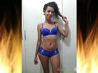 Beautiful brunette in blue lingerie, homemade video
