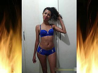 Beautiful brunette in blue lingerie, homemade video