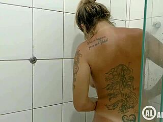 The sexually aroused woman took the bathroom action to the next level and became uncontrollable with passion