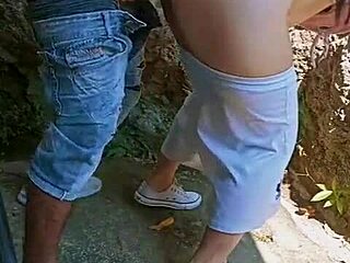 Amateur couple enjoys rough anal sex in public place