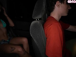 A hitchhiking slut thanks a big cock for a ride and enjoys a great orgasm