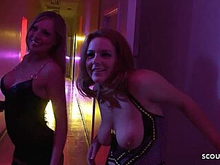 Redhead and blonde girls seduce old man for a threesome