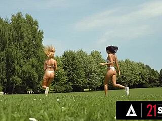 Outdoor sex adventures of horny blondes Cherry and Sarah