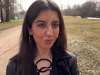 Public fetish walk in the park with cum on my face