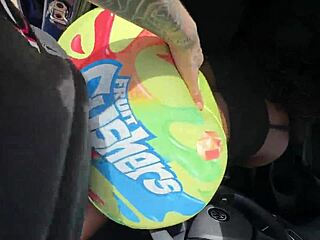 Ebony gets fucked through her tight shorts in public