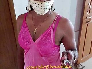 Pink satin nighty for sexy Indian CD Lara Dsouza