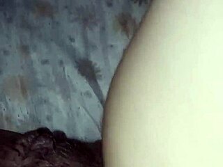 The husband rubs his dick on the pussy of his red ballerina wife